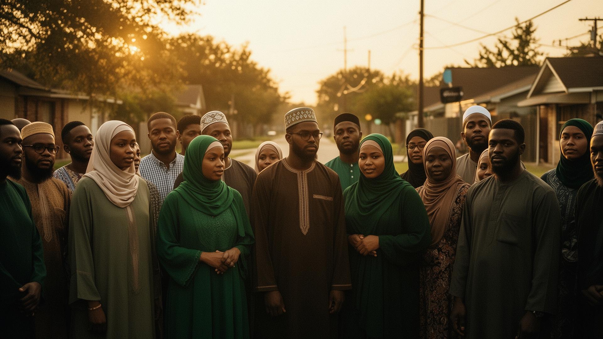 Community organizers in Houston standing together at golden hour